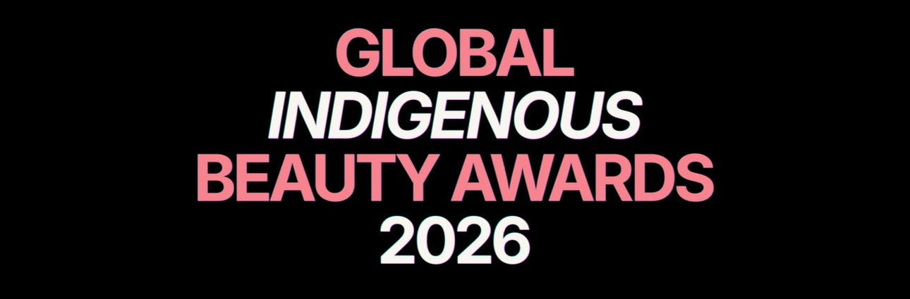 Promotional graphic for the Global Indigenous Beauty Awards 2026 on a black background.